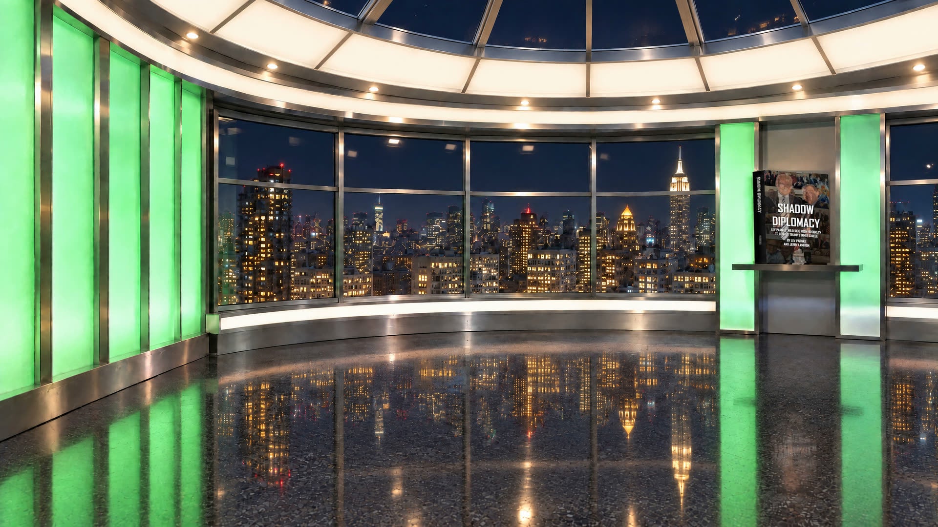 The Lev After Dark studio set at night